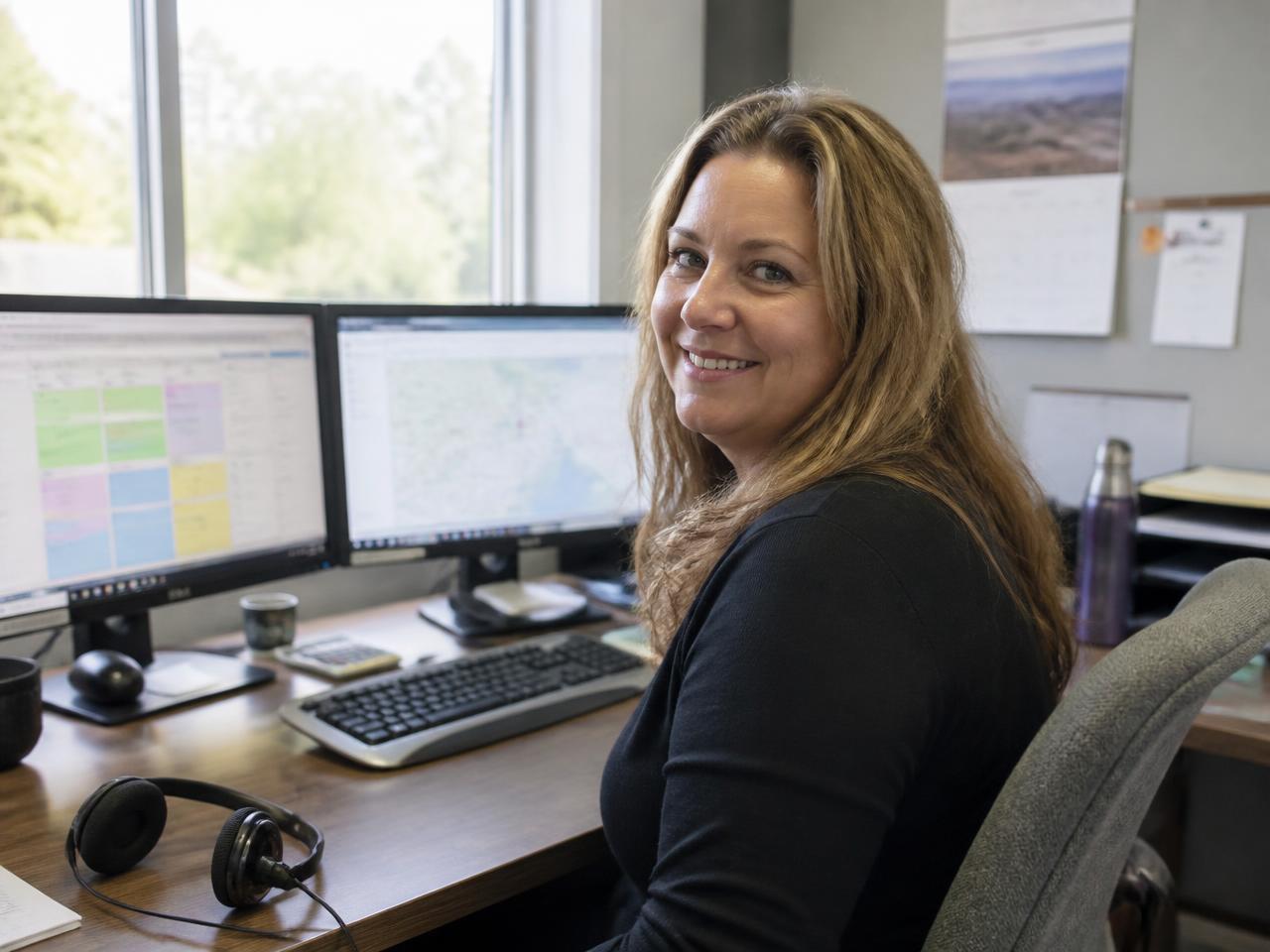 Front-office coordinator taking a customer call at a service company