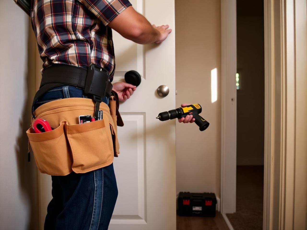 Home improvement contractor making a repair inside a home
