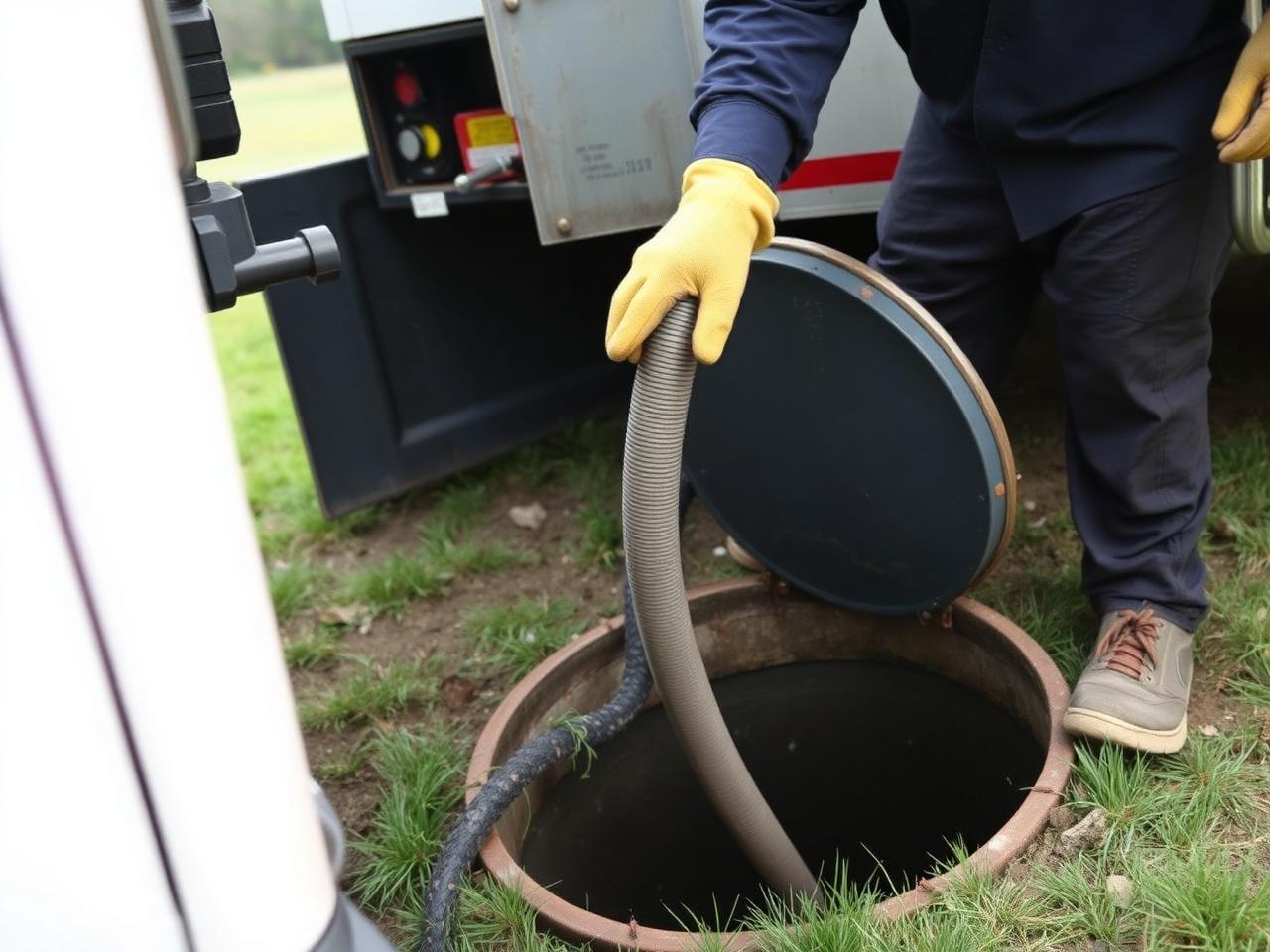 Septic technician pumping a residential septic tank